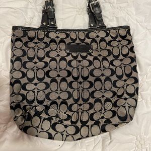 Authentic Coach Signature Black and Gray Canvas Shoulder Bag